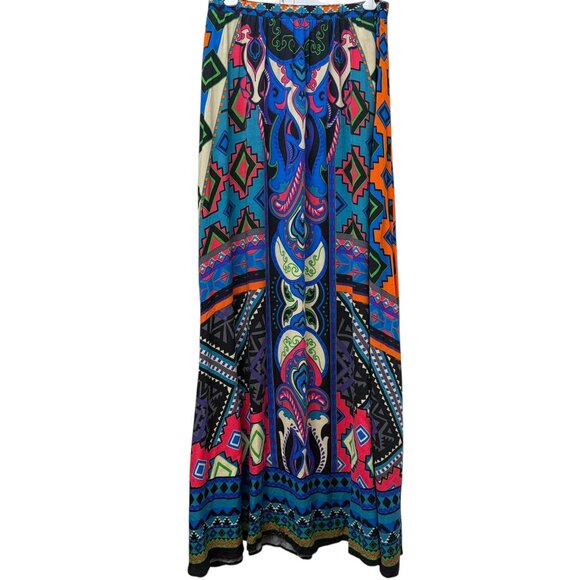 Flying Tomato Maxi Skirt Medium Aztec Boho Colorful Rayon Elastic Waist Midi - Picture 1 of 10
